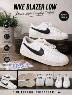 NIKE Blazer Low Leather Youth T4 Black White CZ7106-101